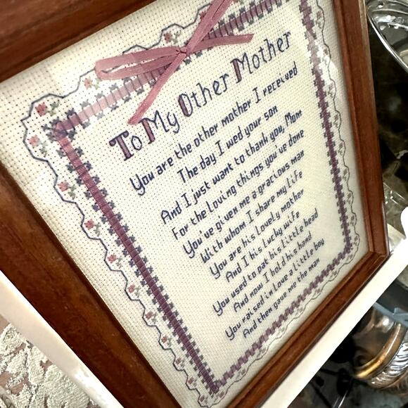 Vintage Cross Stich Embroidery To My Other Mother framed art - Picture 3 of 10